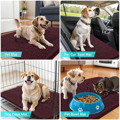 OLANLY Dog Door Mat for Muddy Paws 30x20, Paw Print Design Chenille Mud Mat