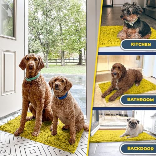 Muddy Mat® | Super Water Absorbent Door Mat Indoor, Microfiber Quick Dry Chenille Entryway Rug,Slip Resistant Front Door Mat,Indoor Mats for Entryway,Machine Washable Pet Rug, Lemon Yellow 20" x 30"