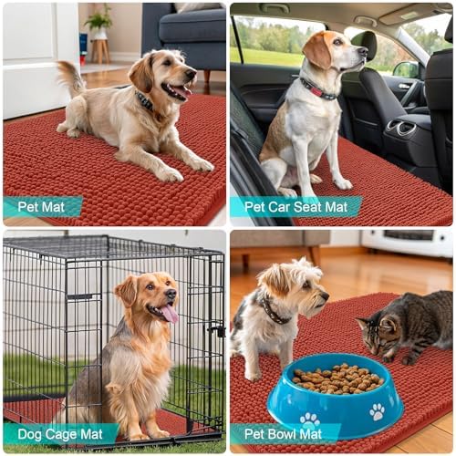 OLANLY Dog Door Mat for Muddy Paws 44x24, Super Absorbent Chenille Mud Mat