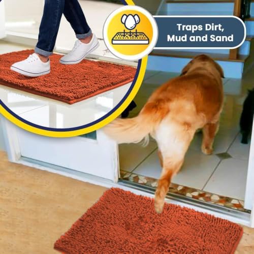 Muddy Mat® | Super Water Absorbent Door Mat Indoor, Microfiber Quick Dry Chenille Entryway Rug, Slip Resistant Front Door Mat, Indoor Mats for Entryway, Machine Washable Pet Rug, Coral 20" x 33"