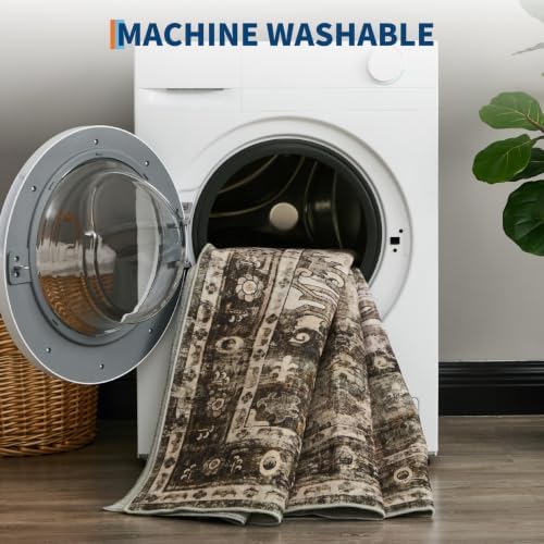 GarveeHome 10x13 Washable Vintage Living Room Rug Olive Green