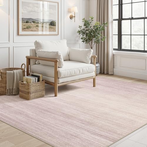 UERMEI 5x7 Washable Area Rug - Neutral Modern Abstract Living Room Rugs, Non-Slip Soft Large Indoor Floor Carpet for Bedroom Home Office & Under Dining Table Decor, Soft Pink