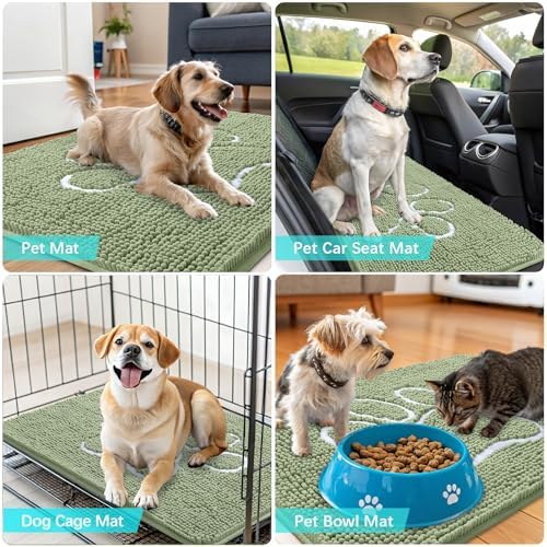OLANLY Dog Door Mat for Muddy Paws 32x20, Paw Print Design Chenille Mud Mat