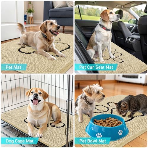 OLANLY Dog Door Mat for Muddy Paws 30x20, Paw Print Design Chenille Mud Mat