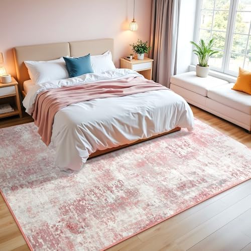Macgace Washable Abstract Area Rug for Living Room, Modern 6x9 Rugs Pink
