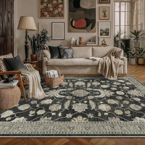 Washable 4'x6' Vintage Area Rug for Bedroom Living Room