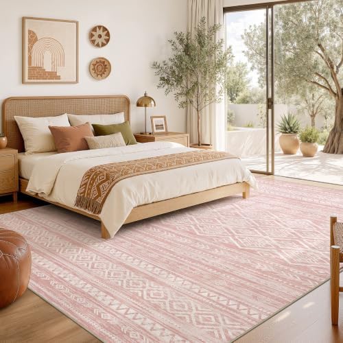 Nakagishi Boho 9x12 Area Rug Living Room Rugs Machine Washable Pink