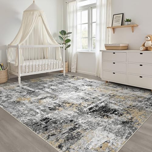 LOONGRUG 6x8 Area Rug Washable Neutral Modern Living Room Rugs Black Gold