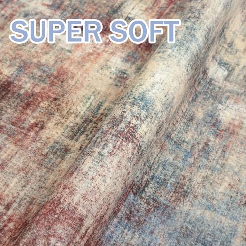 IOHOUZE Abstract Area Rugs 9x12 Ft Washable Large Rugs for Living Room, Non Slip Dining Room Rug, Printed Faux Wool Rugs for Bedroom, Floor Carpet for Office Nursery Playroom, Red/Multi