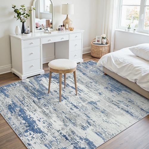 6x9 Area Rugs for Living Room Large Washable Abstract Rug Grey/Blue