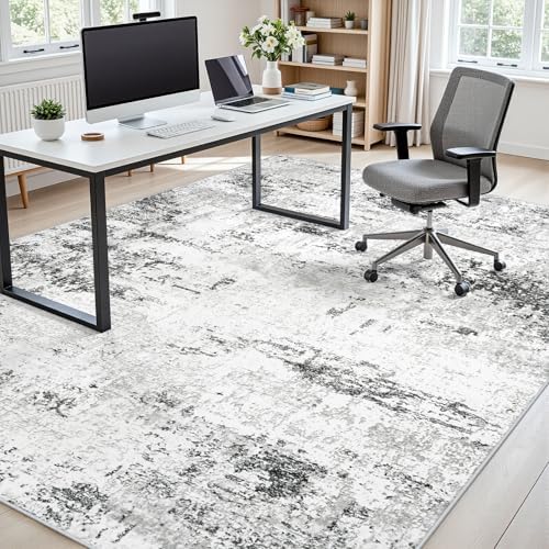 10x14 Area Rugs for Living Room Washable Abstract Rug White Grey Black