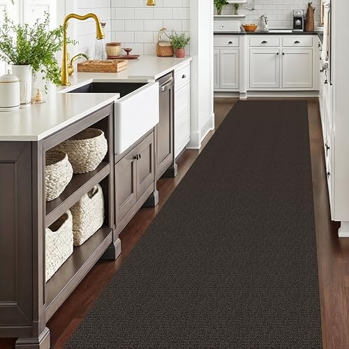 EARTHALL Washable Runner Rug, Non Slip Hall Runner, 3x16 Ft, Taupe/Coffee