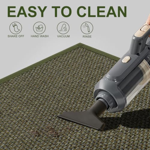 LEKEEPGO Door Mat Indoor Entrance, Indoor Door Mat, 24"x47", Olive Green