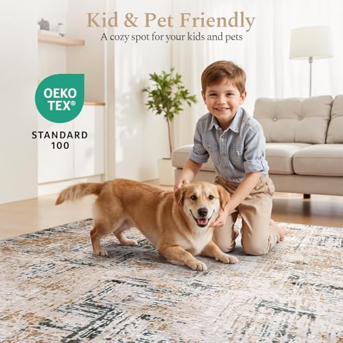 Rugflix 8x10 Area Rugs for Living Room, Washable Brown Grey Large Rug