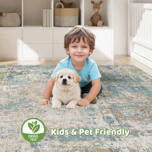 LOONGRUG 7x9 Area Rug Washable Large Neutral Modern Living Room Rugs