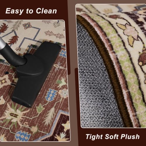 Macgace Washable Vintage Area Rug for Kitchen, 2x6 Brown Runner Rugs