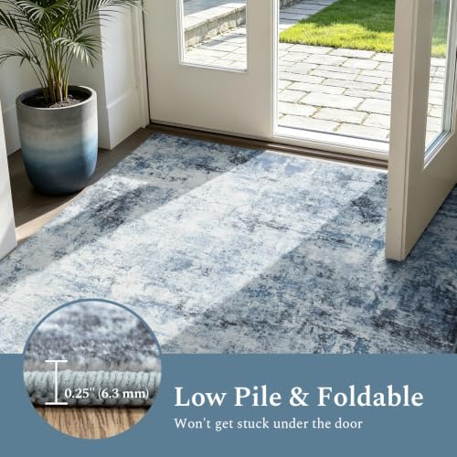 Rugflix 10x14 Area Rug for Living Room, Washable Large Rug Ocean Light Blue