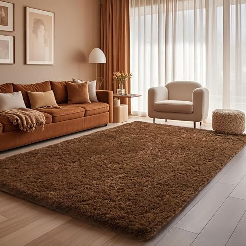 Ophanie Brown Rugs for Living Room Bedroom, 6x9 Fluffy Fuzzy Furry Carpet,Plush Soft Shaggy Bedside Indoor Floor Area Rug for Kids Girls Boys Baby Teen Dorm Nursery Decor with Over 99 pcs Pile fibers
