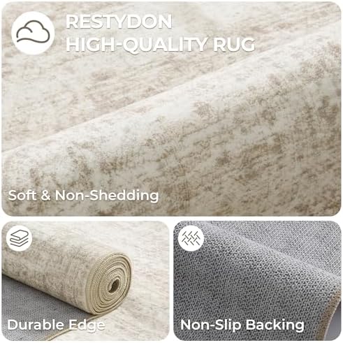 3x8 Runner Rug Non Slip,Washable Hallway Runner Rug,Beige