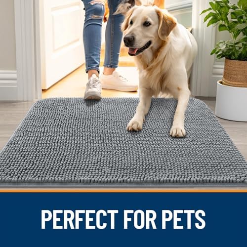 OLANLY Dog Door Mat for Muddy Paws 59x35, Super Absorbent Chenille Mud Mat