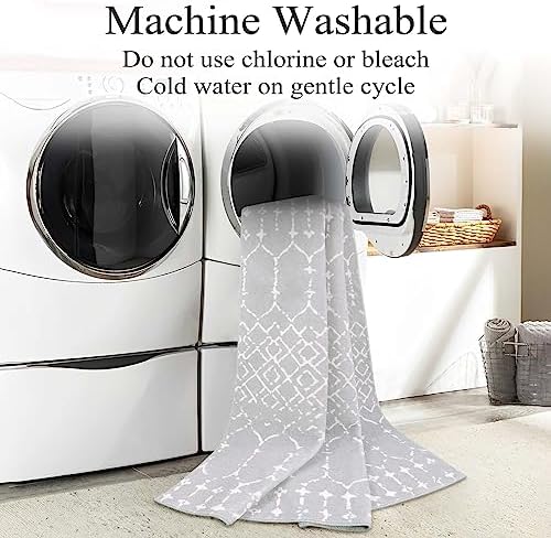 Lahome Moroccan Washable Living Room Area Rug 3x5 Small Rugs for Bedroom Throw Non-Slip Low-Pile Entryway Rug Kitchen Rugs Soft Grey Distressed Capet for Office Bathroom Laundry Room Dining Room Hana