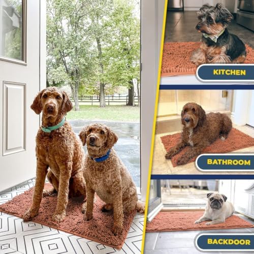 Muddy Mat® | Super Water Absorbent Door Mat Indoor, Microfiber Quick Dry Chenille Entryway Rug, Slip Resistant Front Door Mat, Indoor Mats for Entryway, Machine Washable Pet Rug, Peach 48" x 60"