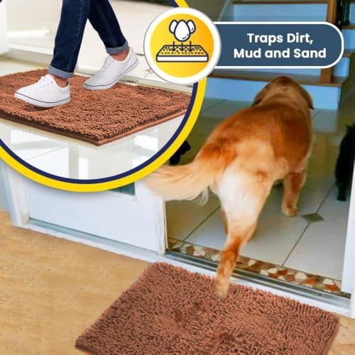 Muddy Mat® | Super Water Absorbent Door Mat Indoor, Microfiber Quick Dry Chenille Entryway Rug, Slip Resistant Front Door Mat, Indoor Mats for Entryway, Machine Washable Pet Rug, Peach 30" x 48"