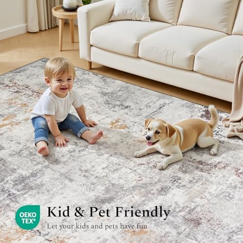Rugflix 8x10 Area Rugs for Living Room, Washable Beige Grey Large Rug