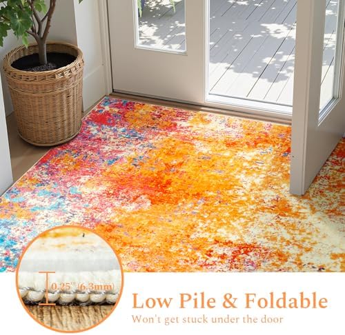 Rugflix 2x6 Runner Rug for Hallway, Washable Colorful Rainbow Runners