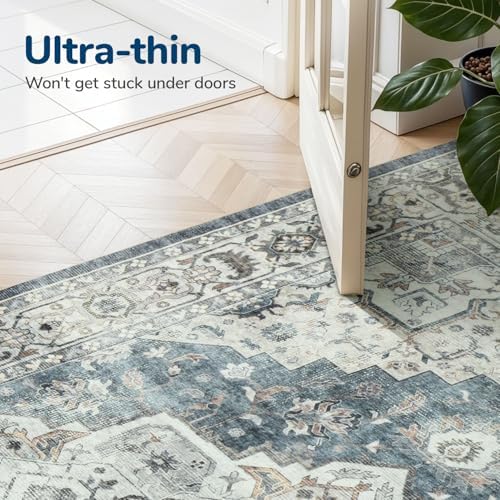 Lessymo Small Washable 2 x 3 Runner Rugs,Soft for Entryway Blue Grey/Beige