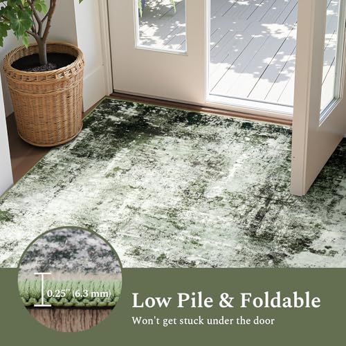 Rugflix 8x10 Area Rugs for Living Room, Washable Dark Green Large Rug