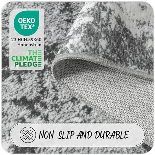 Rug Runners for Hallways Kitchen 2.6x8 Non Slip Washable Grey Entryway Runner Rugs with Rubber Backing 8ft Long Carpet Runner for Laundry Bedroom, Low Pile Stain & Fade Resistant, Abstract Gray