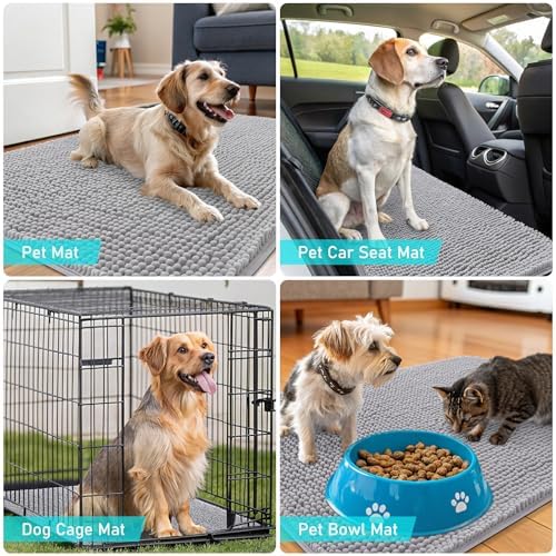 OLANLY Dog Door Mat for Muddy Paws 44x32, Super Absorbent Chenille Mud Mat