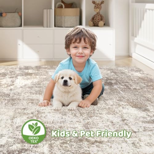 LOONGRUG 10x12 Area Rug Washable Large Neutral Modern Living Room Rug