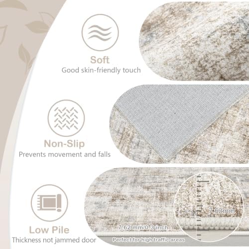 Area Rugs 9x12 Living Room: Washable Rug Modern Abstract Large Rugs Soft Non Slip Neutral Rug Stain Resistant Indoor Carpet for Bedroom Kitchen Dining Room Home Office Rugs(Blue Brown,9'x12')