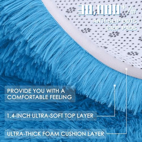 OLANLY 2x6 Machine Washable Runner Rugs for Hallway, Soft Fluffy Shaggy Bedside Rugs for Bedroom, Living Room, Indoor Floor Carpet for Kids Girls and Boys, Home Decor Aesthetic, Bright Blue