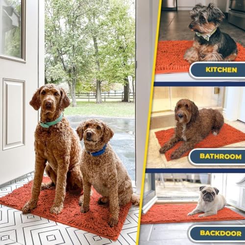 Muddy Mat® | Super Water Absorbent Door Mat Indoor, Microfiber Quick Dry Chenille Entryway Rug, Slip Resistant Front Door Mat, Indoor Mats for Entryway, Machine Washable Pet Rug, Coral 16" x 24"