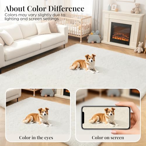 PLHXFR 5x7 Area Rugs Living Room: Fluffy Bedroom Rug Shag Carpet White