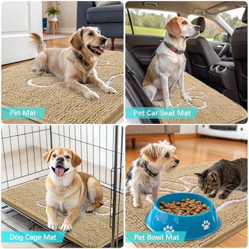 OLANLY Dog Door Mat for Muddy Paws 35x24, Paw Print Design Chenille Mud Mat