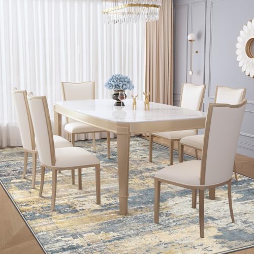 XLUEZ 5x7 Area Rugs for Living Room, Washable Modern Abstract Large Area Rug Neutral Soft Non Slip Kids Rug Stain Resistant Indoor Carpet for Bedroom Nursery Dining Room Playroom(BlueBeige, 5'x7')