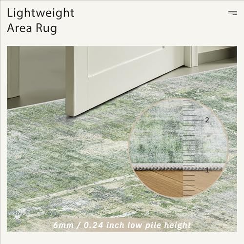 Soalmost Abstratc Runner Rug 2x5 Washable Kitchen Entry Runners Green/Ivory