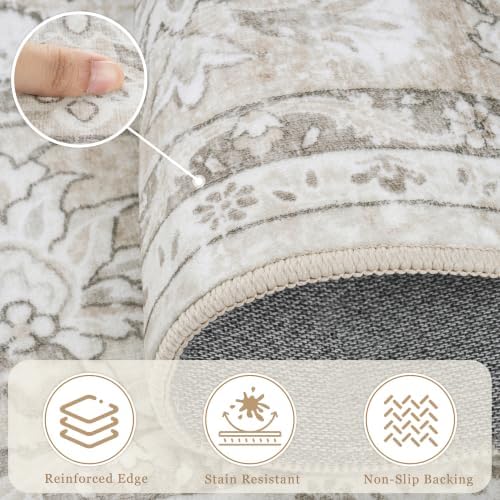 8x10 Washable Area Rugs for Living Room Beige White Non-Slip Rug