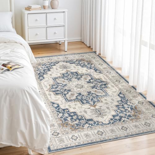 befbee 3x5 Washable Area Rug for Entryway, Low Pile Non Slip Carpet Blue