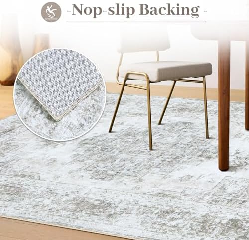 XLUEZ Area Rug 10x12 Living Room Rugs, Machine Washable Vintage Distressed Medallion Rug Non-Slip Soft Low Pile Large Indoor Rugs for Bedroom Kitchen Dining Room Office(Taupe,10'x12')