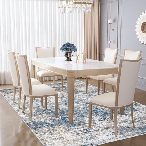 XLUEZ 5x7 Area Rugs for Living Room, Washable Modern Abstract Large Area Rug Neutral Soft Non Slip Kids Rug Stain Resistant Indoor Carpet for Bedroom Nursery Dining Room Playroom(BlueWhite, 5'x7')
