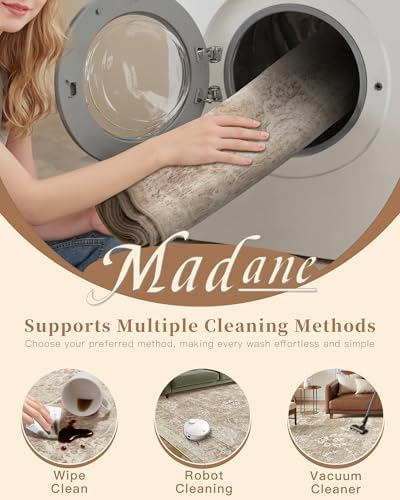 Madane 9x12 Area Rugs for Living Room, Washable Neutral Rug Beige/Brown
