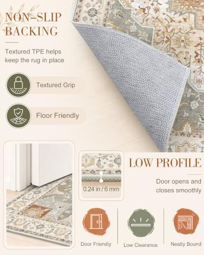 OLANLY 2x4 Washable Accent Rug Non Slip Carpet for Entryway Kitchen Bedside