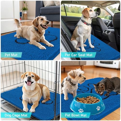 OLANLY Dog Door Mat for Muddy Paws 28x18, Paw Print Design Chenille Mud Mat