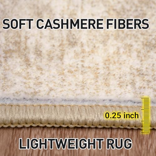 5x7 Area Rugs for Living Room: Washable Abstract Beige Bedroom Carpet