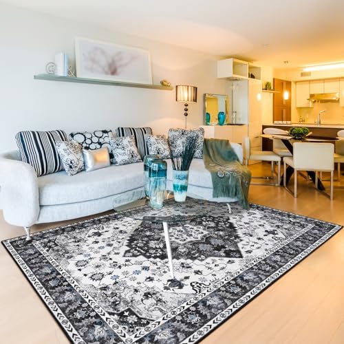Amearea Vintage Design Area Rugs for Living Room, 8x10 Black Bedroom Rug